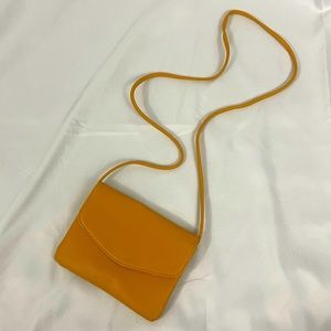 Flat Mustard Yellow Faux Leather Crossbody Bag